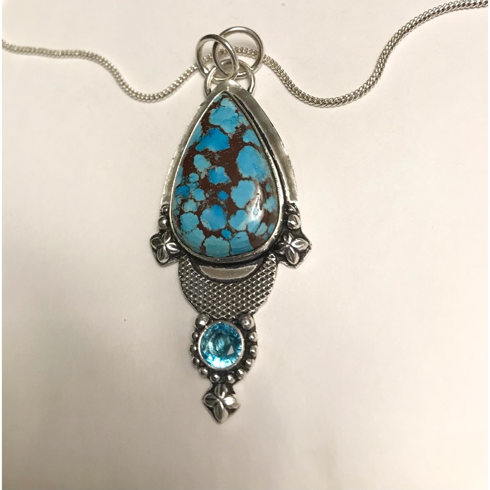 Turquoise Blue Stamped 925 Sterling Silver Necklace